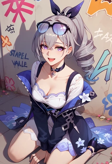 star rail,silver wolf,floral graffiti blouse,dolphin shorts  - AI generated anime art